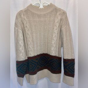 2/49$ Men’s Le Chateau wool blend oversized cream‎ & brown knit Sweater Sz small
